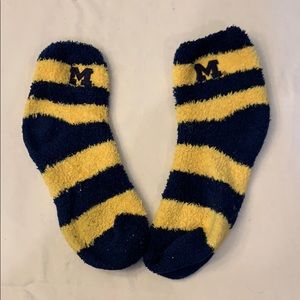 University of Michigan striped fuzzy socks